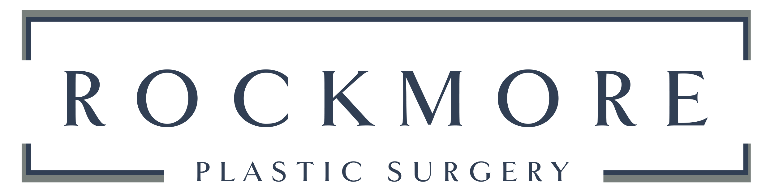 Rockmore Plastic Surgery logo, consisting of Rockmore in a box with Plastic Surgery breaking up the lower border of the box.