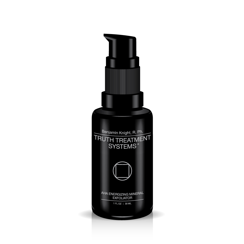 Black bottle of Truth Treatment Systems Energizing Mineral Exfoliator