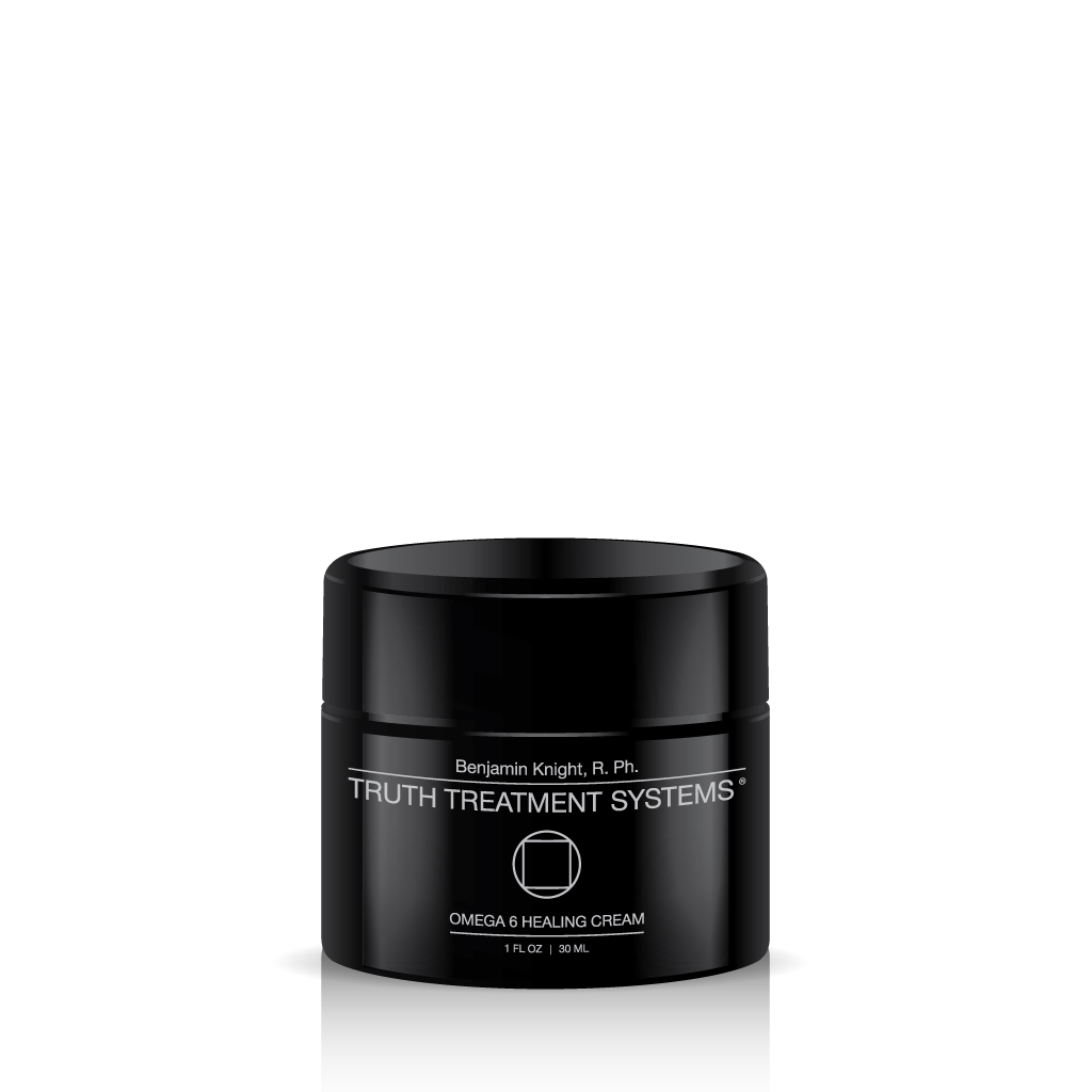 Black jar of Truth Treatment Systems Omega 6 Healing Cream