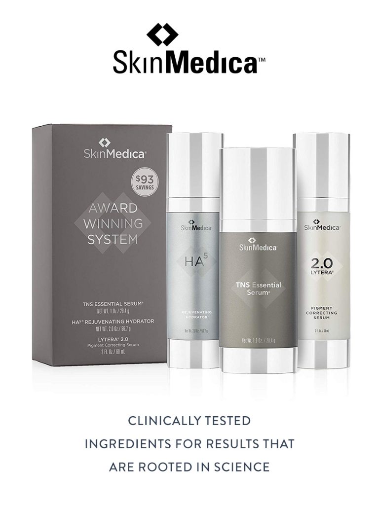 Collection of SkinMedica skincare products containing clinically tested ingredients for results that are rooted in science.